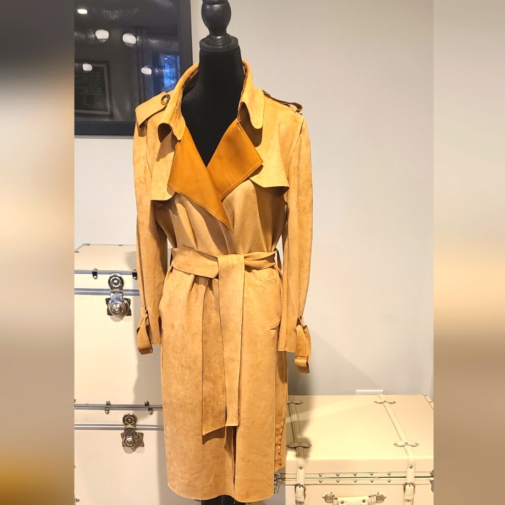 Few Moda Women's Suede Trench Coat - Tan